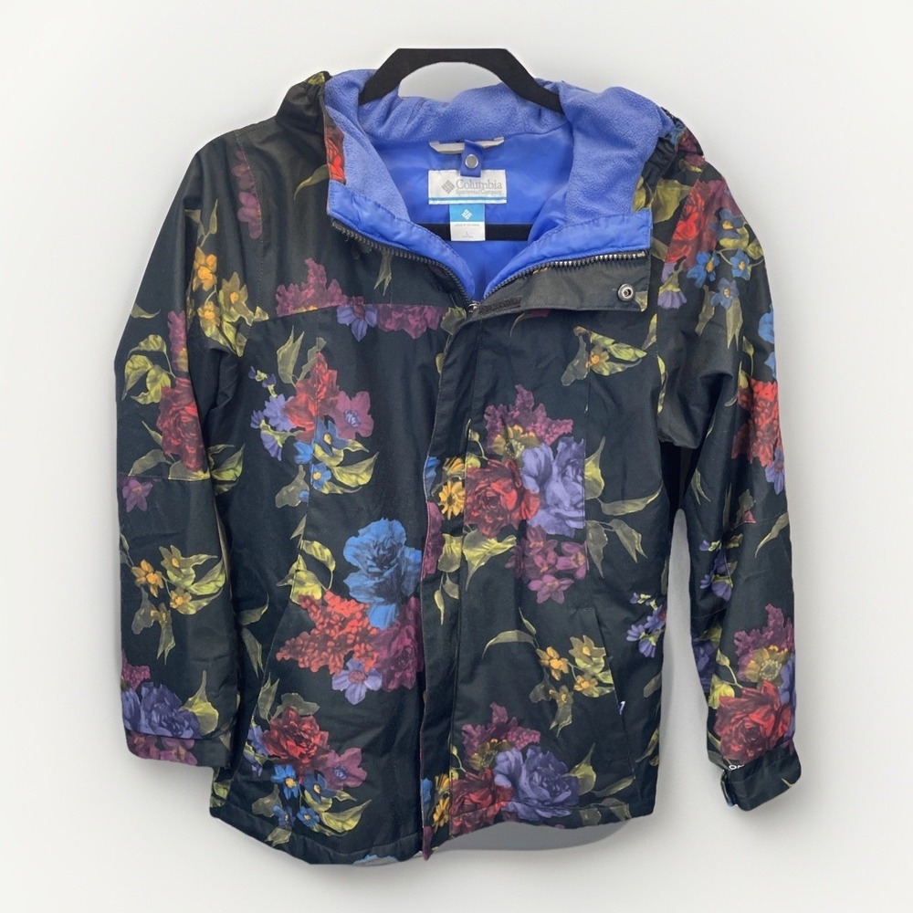 Columbia Youth Wildside Jacket, Waterproof & Breathable Black Floral Y L 14/16